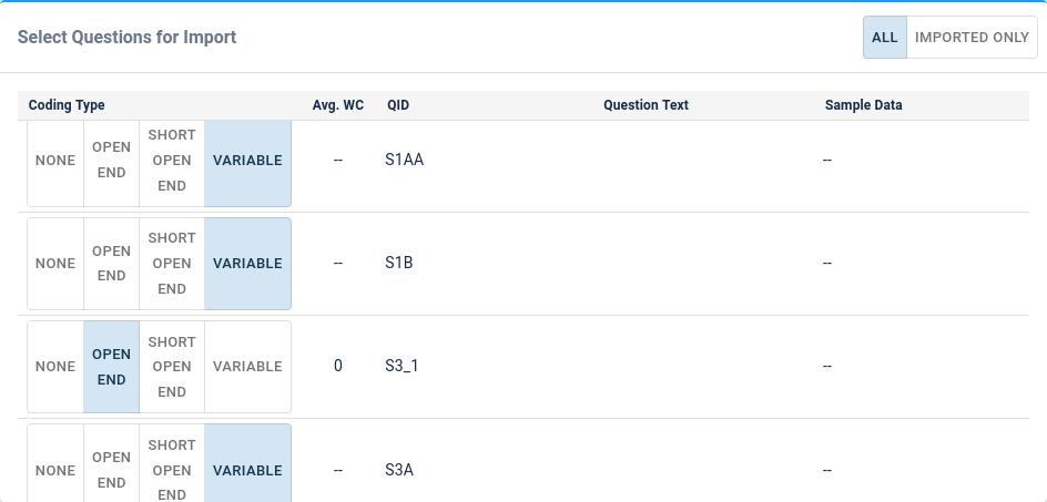 Selecting Coding Types for Questions